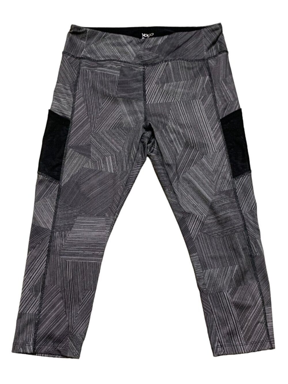 Vogo Athletica Capri Leggings Womens Sz L Geometric Print Black Gray Athleisure